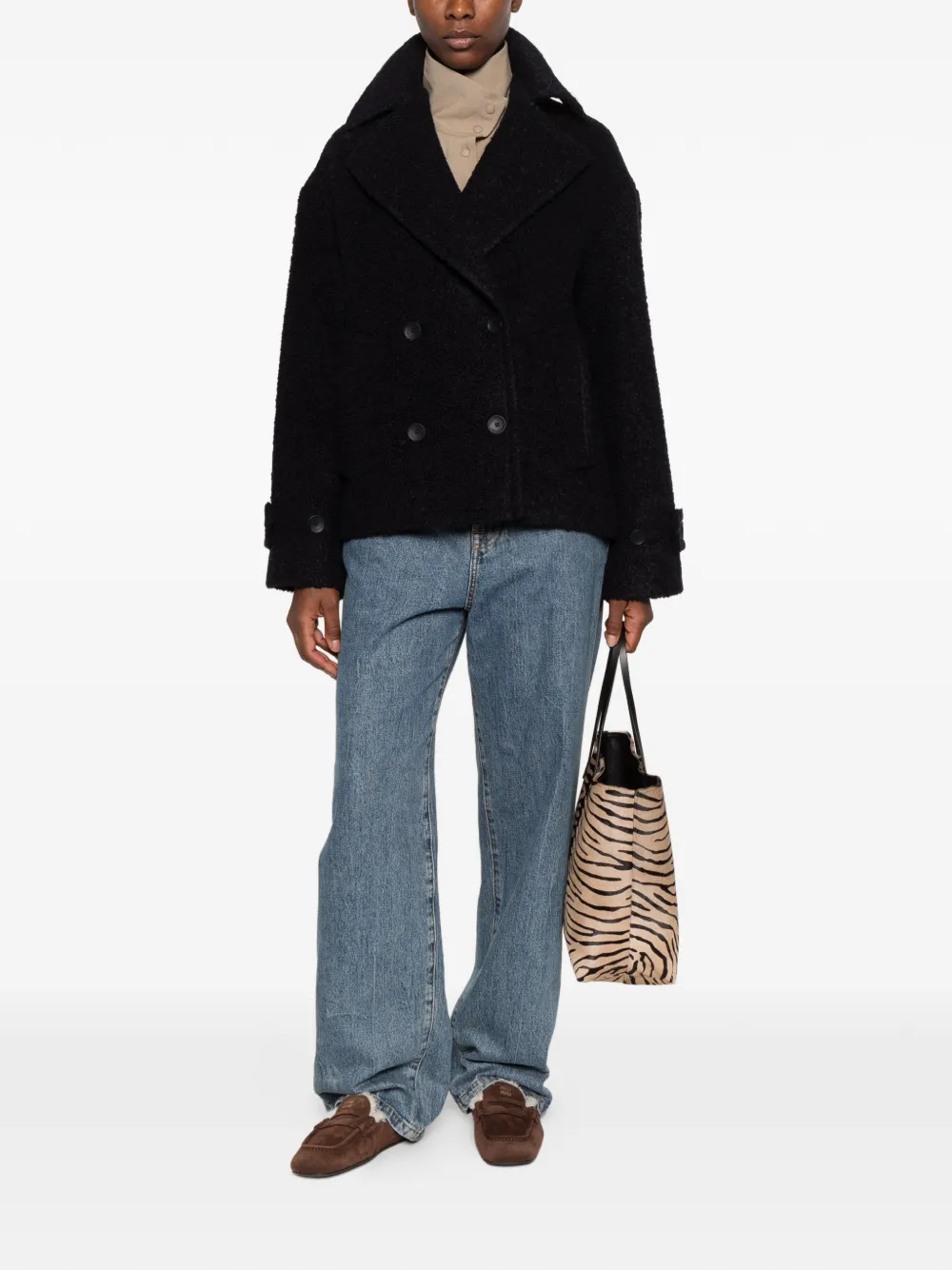 Tagliatore double-breasted bouclé-texture coat Blauw