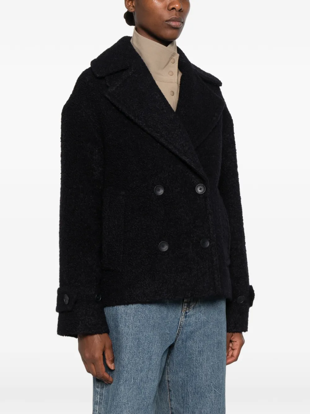 Tagliatore double-breasted bouclé-texture coat Blauw