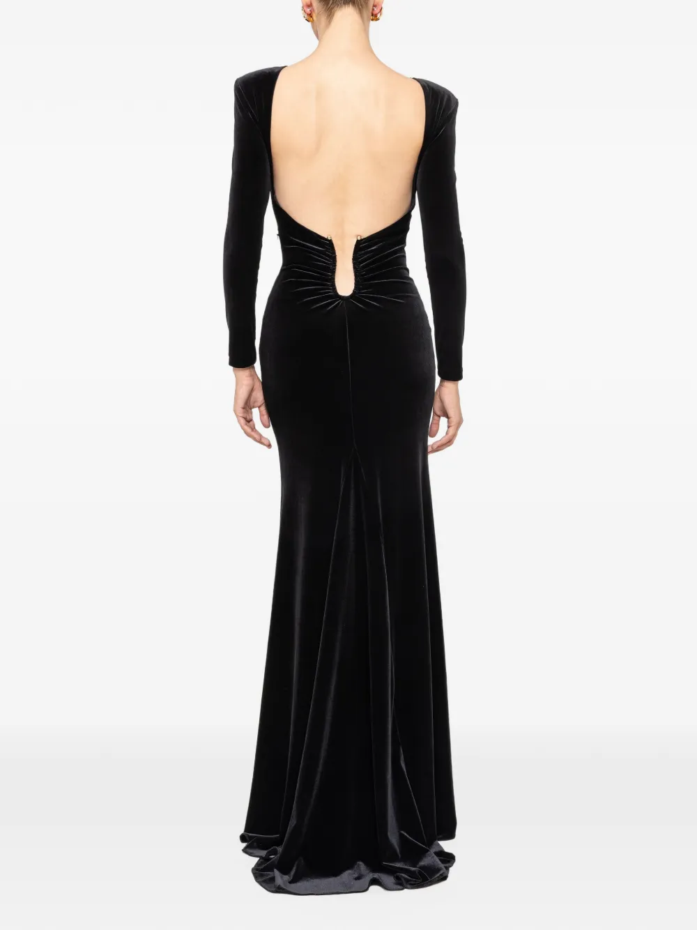NISSA velvet open-back maxi dress Zwart
