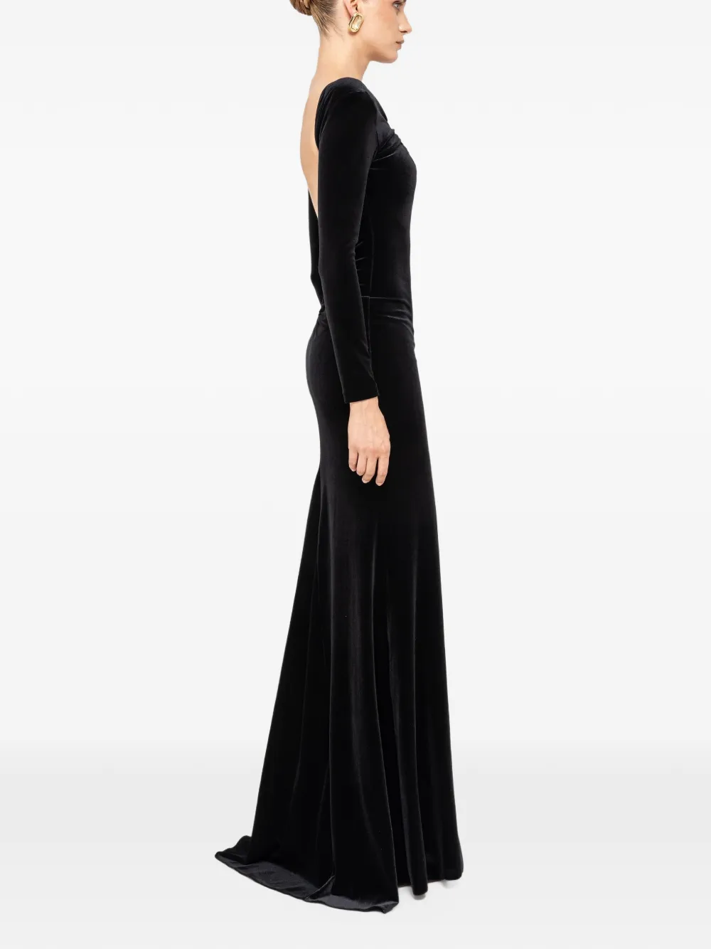 NISSA velvet open-back maxi dress Zwart