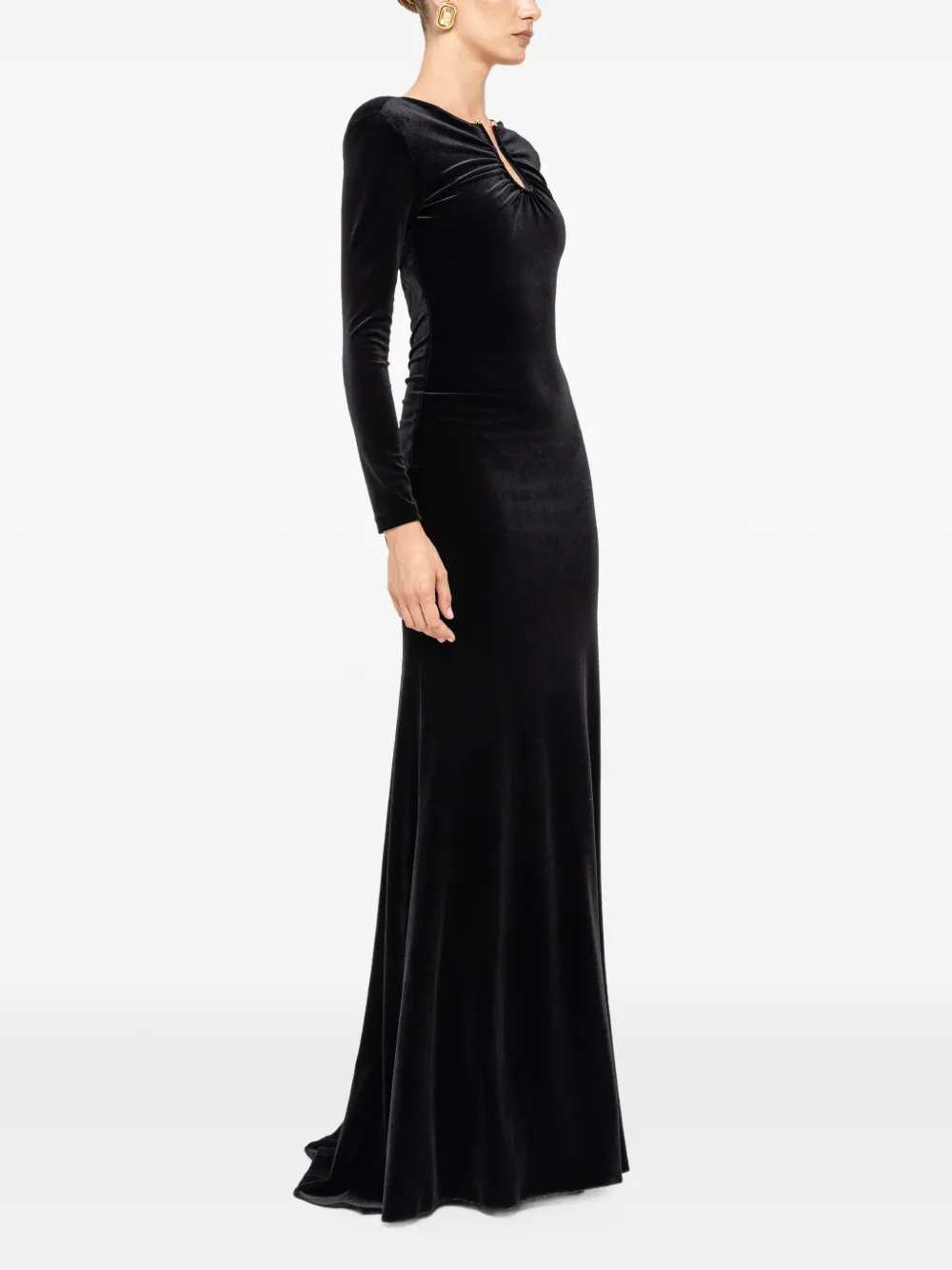 NISSA velvet open-back maxi dress Zwart