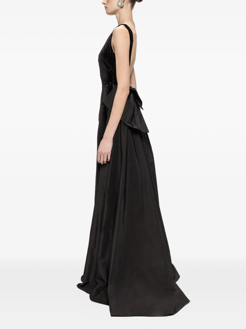NISSA velvet sequin taffeta train maxi dress Zwart