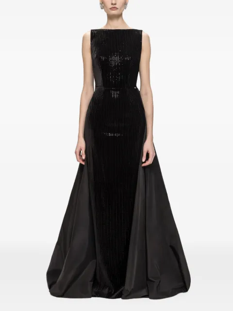 NISSA velvet sequin taffeta train maxi dress