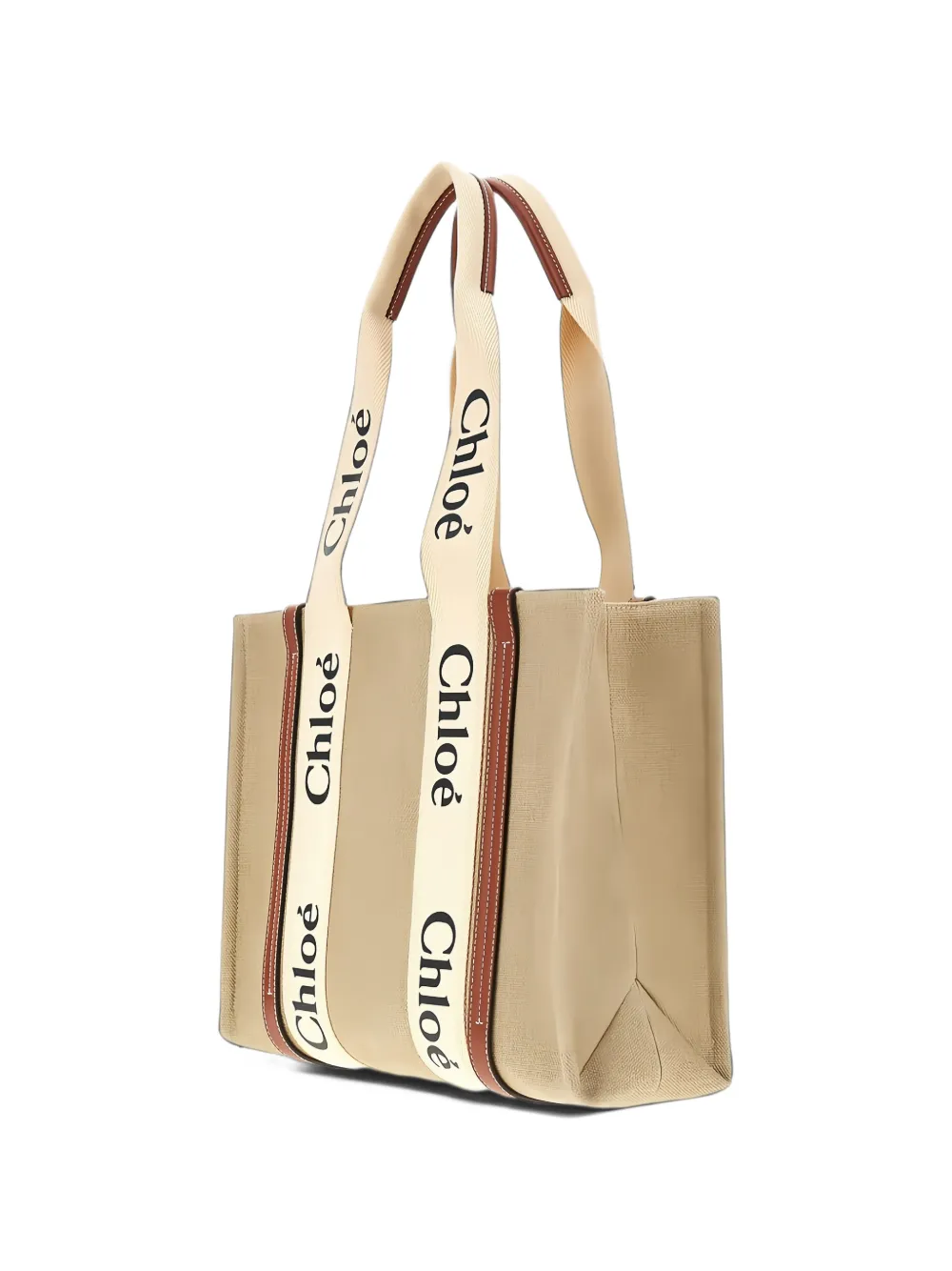 Chloé Woody tote bag in linen Beige