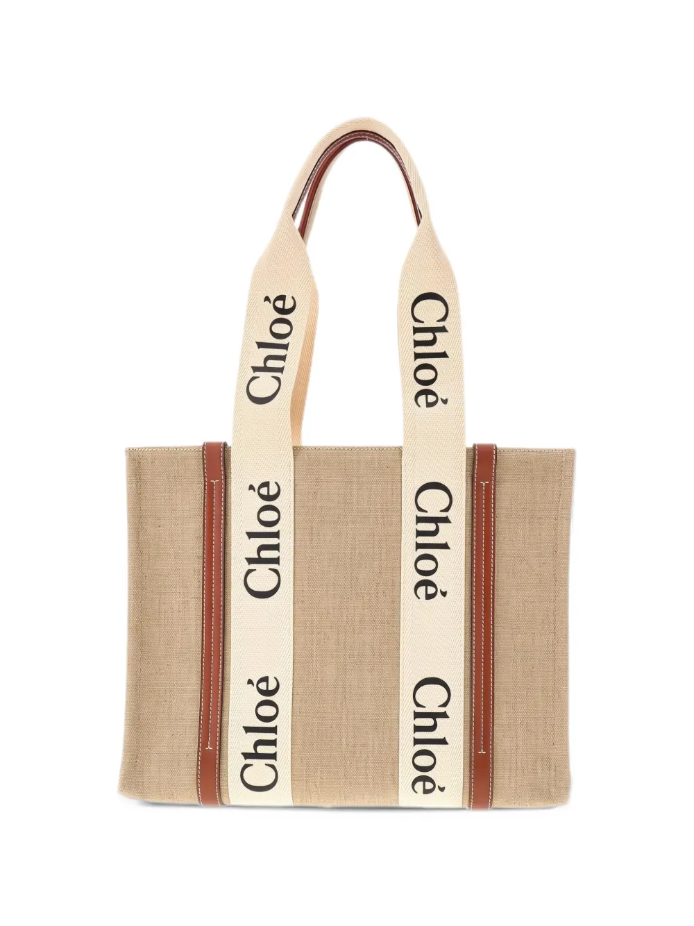 Chloé Woody tote bag in linen Beige