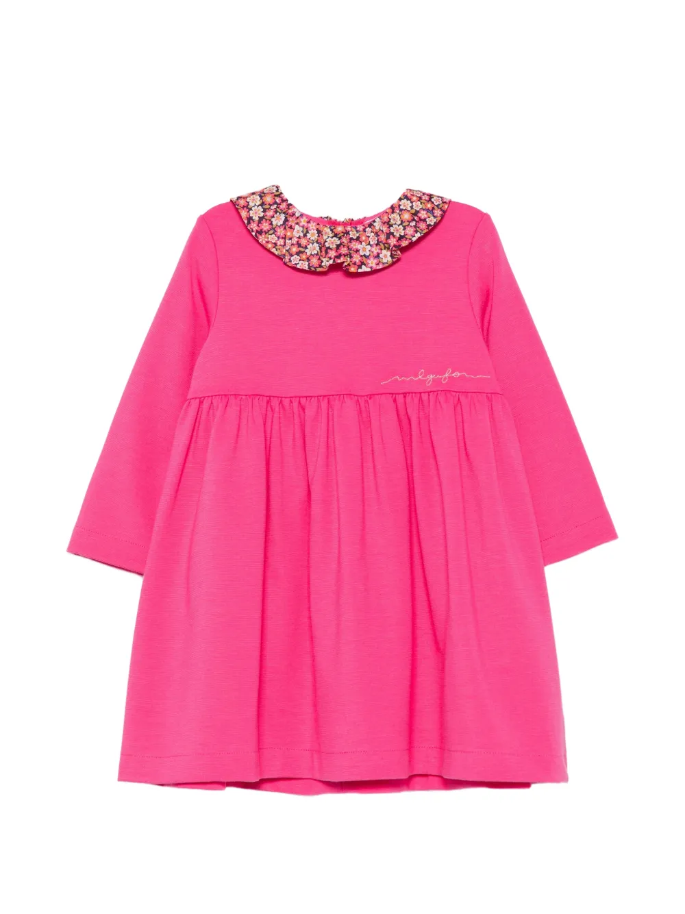 Il Gufo floral-collar ruffled dress Roze
