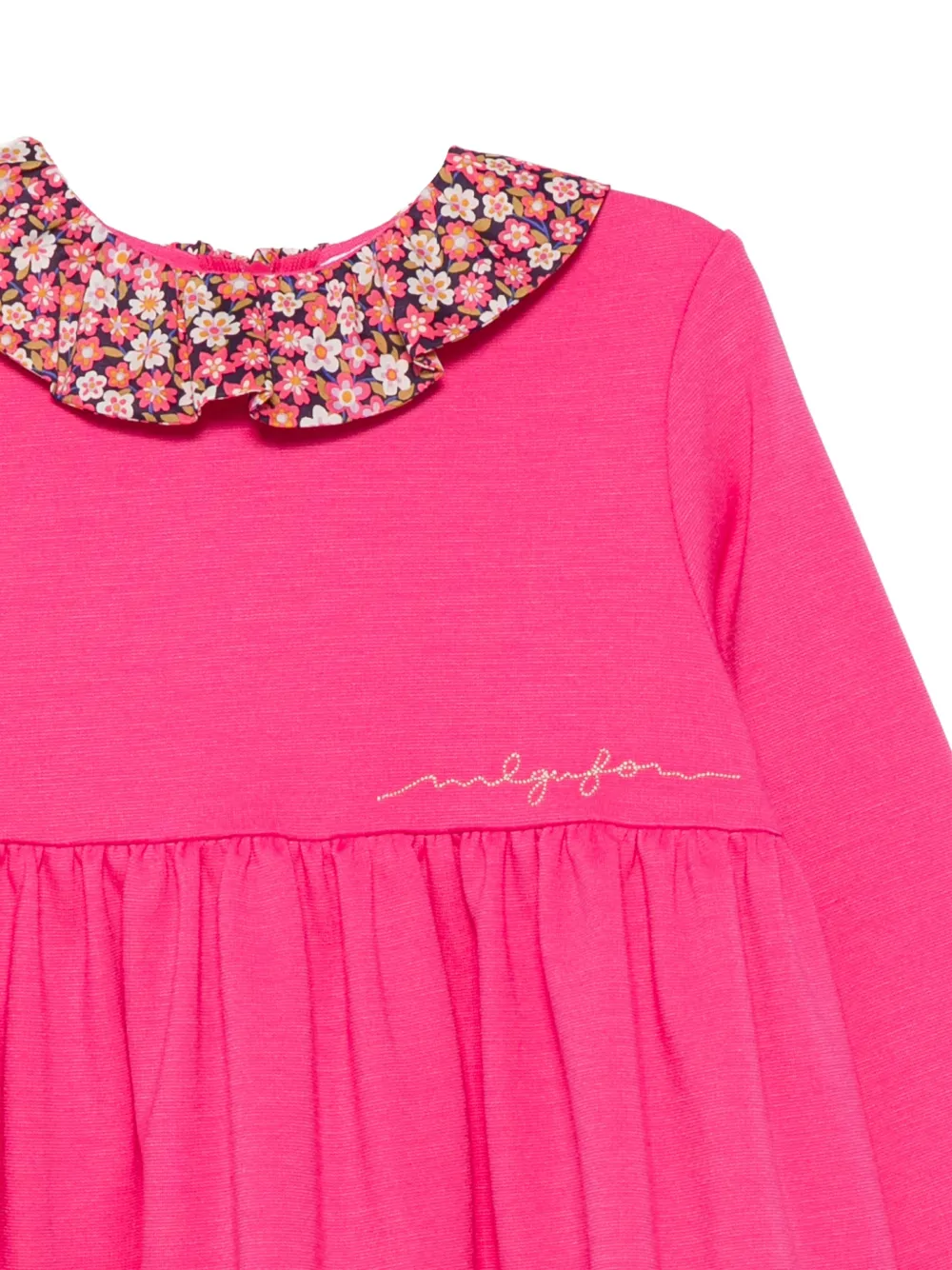 Il Gufo floral-collar ruffled dress Roze