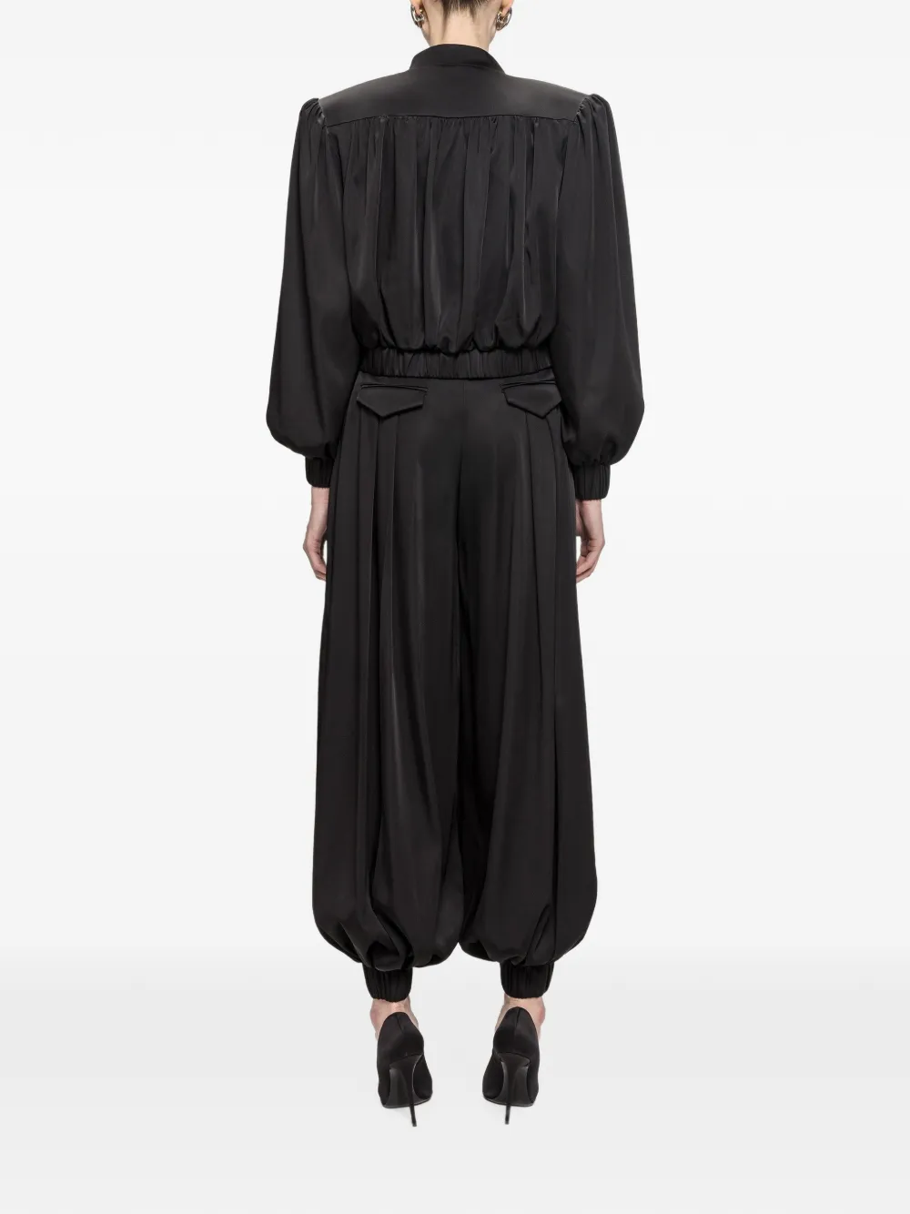 NISSA high-rise satin pants Zwart