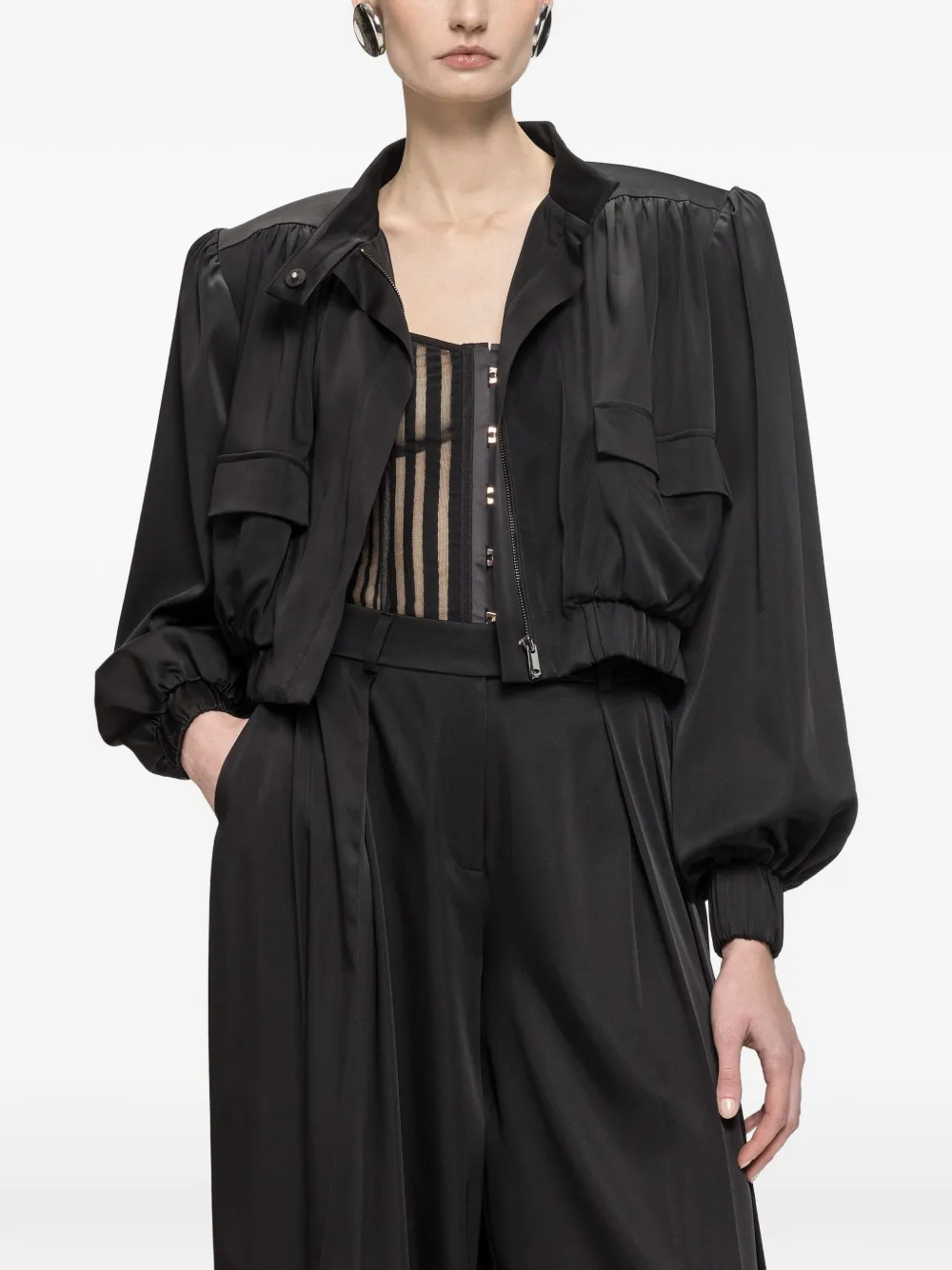 NISSA high-rise satin pants Zwart