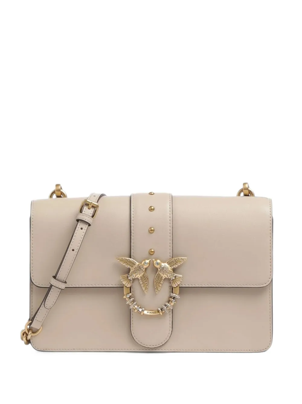 PINKO Love Bag One stud-embellished shoulder bag - Nude