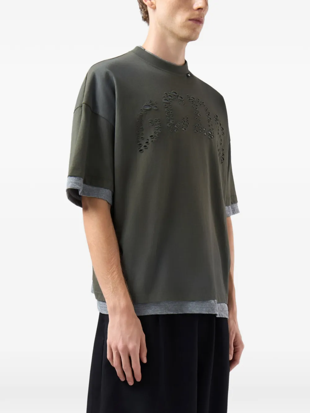 GCDS laser-cut double-layer T-shirt Groen