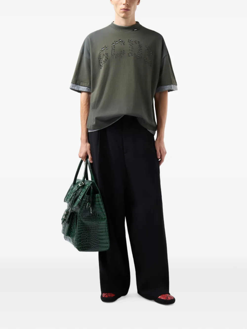 GCDS laser-cut double-layer T-shirt Groen
