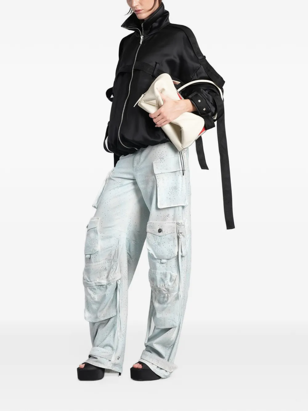 The Attico crystal-embellished cargo-pocket jeans Blauw