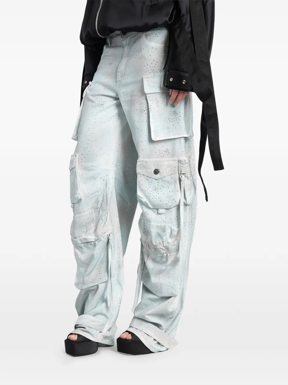 The Attico crystal-embellished cargo-pocket jeans Blauw