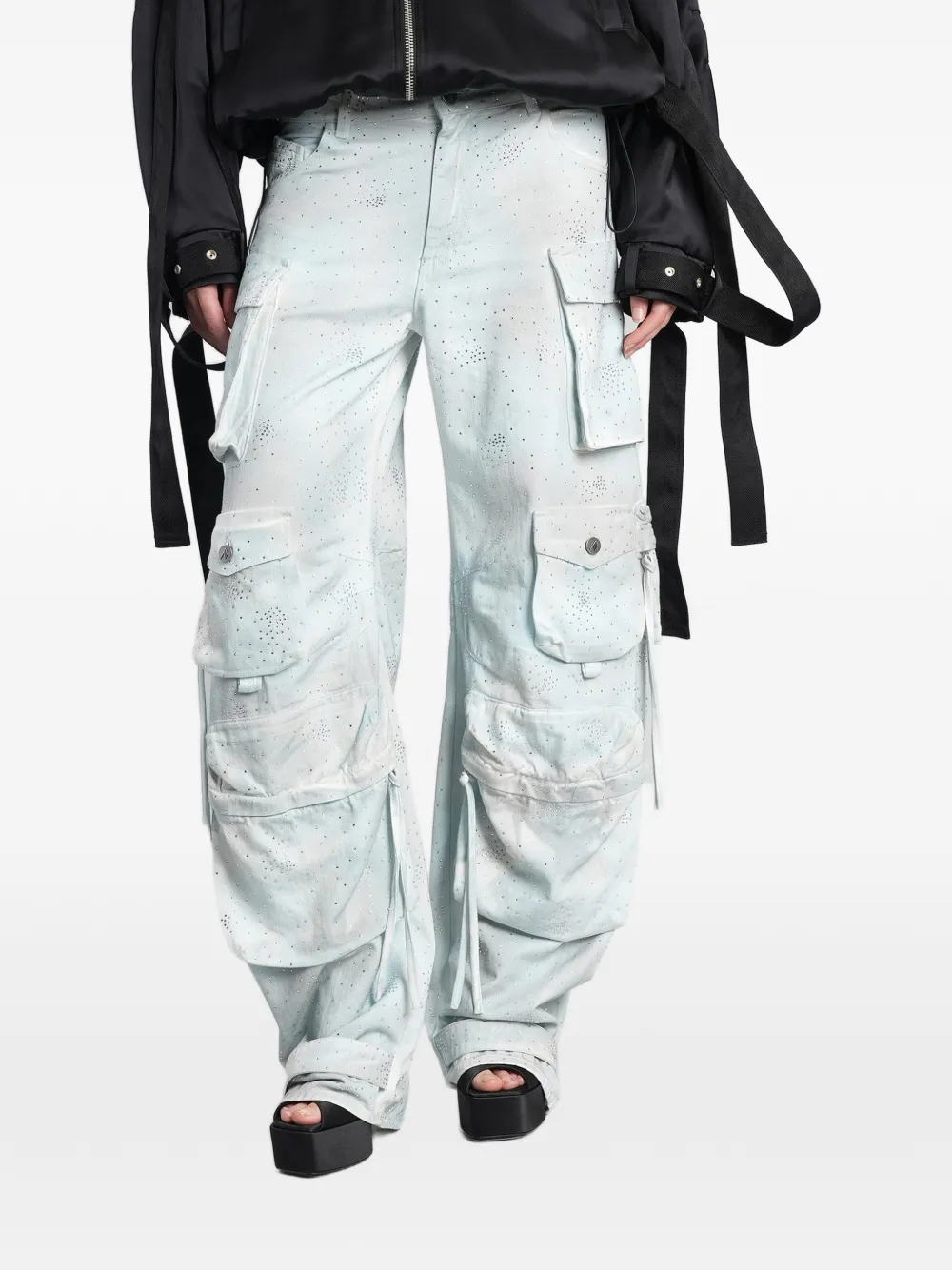 The Attico crystal-embellished cargo-pocket jeans - Blu