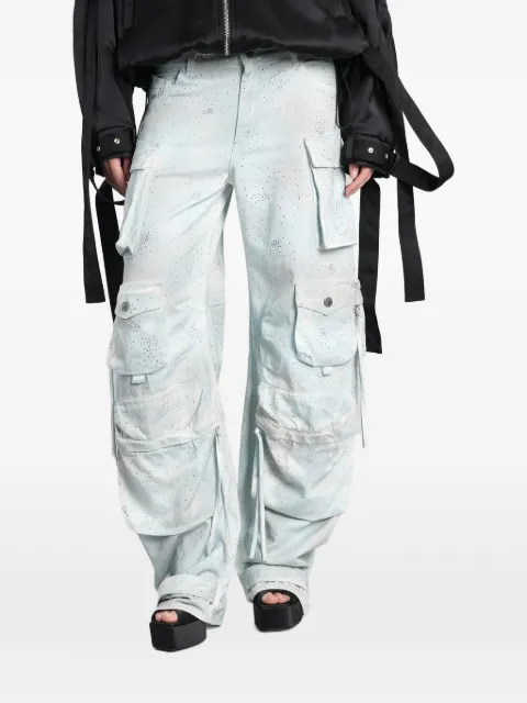 The Attico crystal-embellished cargo-pocket jeans