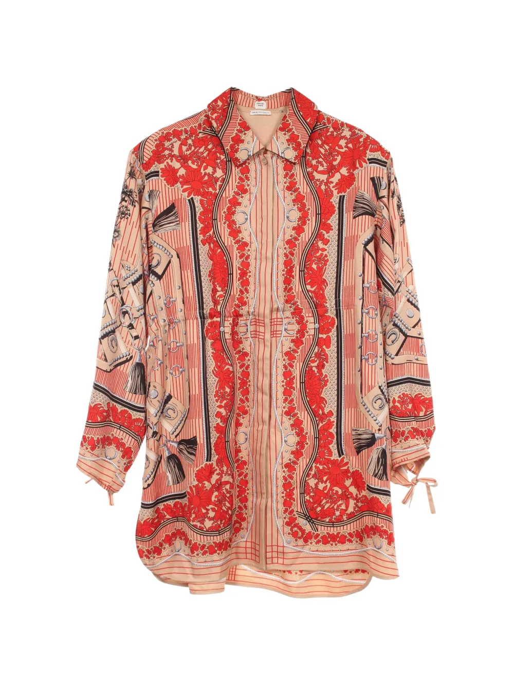 Hermès Pre-Owned 2010s Aux Champs en Fleurs RayeH drawstring shirt - Nude