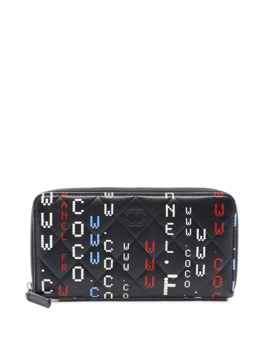 CHANEL Pre-Owned 2016-2017 Matelassé Typography long wallet - Black