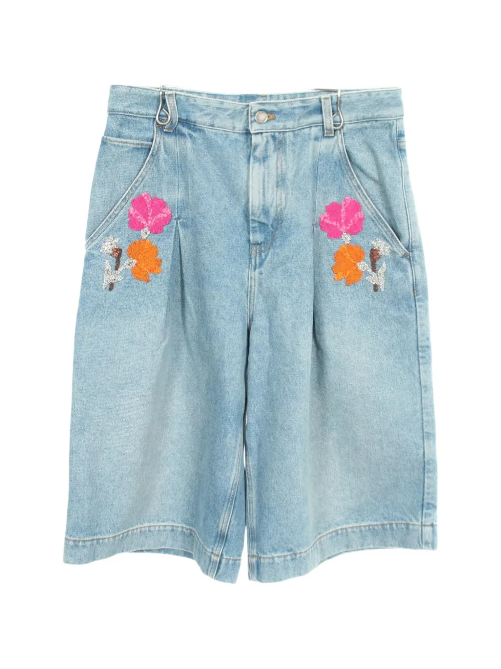 Louis Vuitton Pre-Owned 2010s flower-embroidered denim shorts - Blu