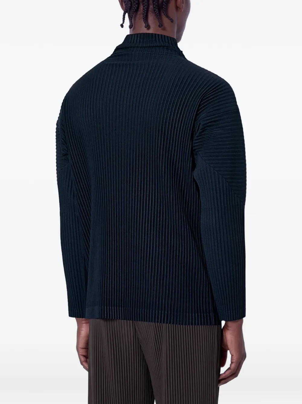 Homme Plissé Issey Miyake ribbed-knit turtleneck sweater Blauw