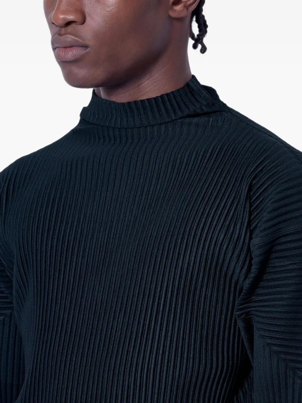 Homme Plissé Issey Miyake ribbed-knit turtleneck sweater Blauw