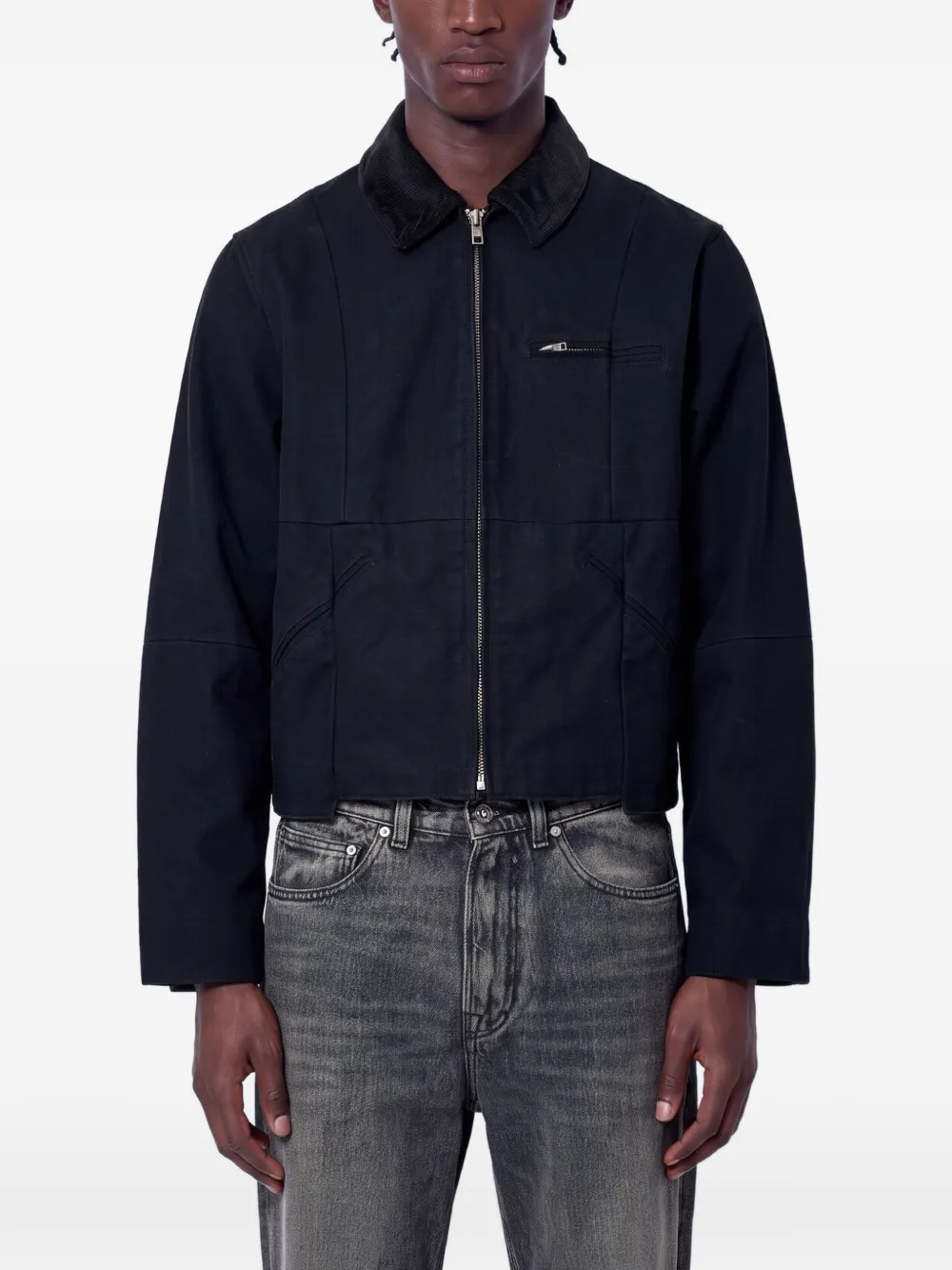 VETEMENTS corduroy-collar zip-up jacket - Schwarz