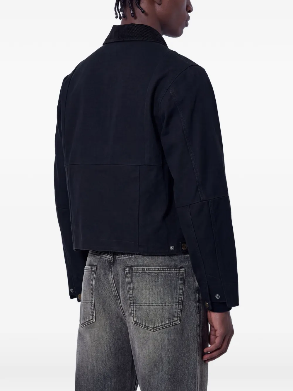 VETEMENTS corduroy-collar zip-up jacket Zwart