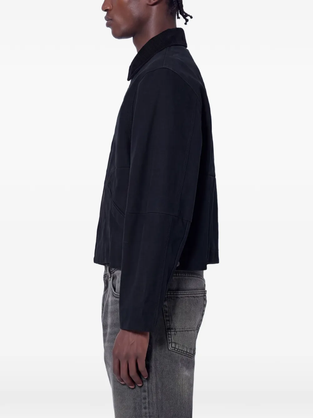 VETEMENTS corduroy-collar zip-up jacket Zwart