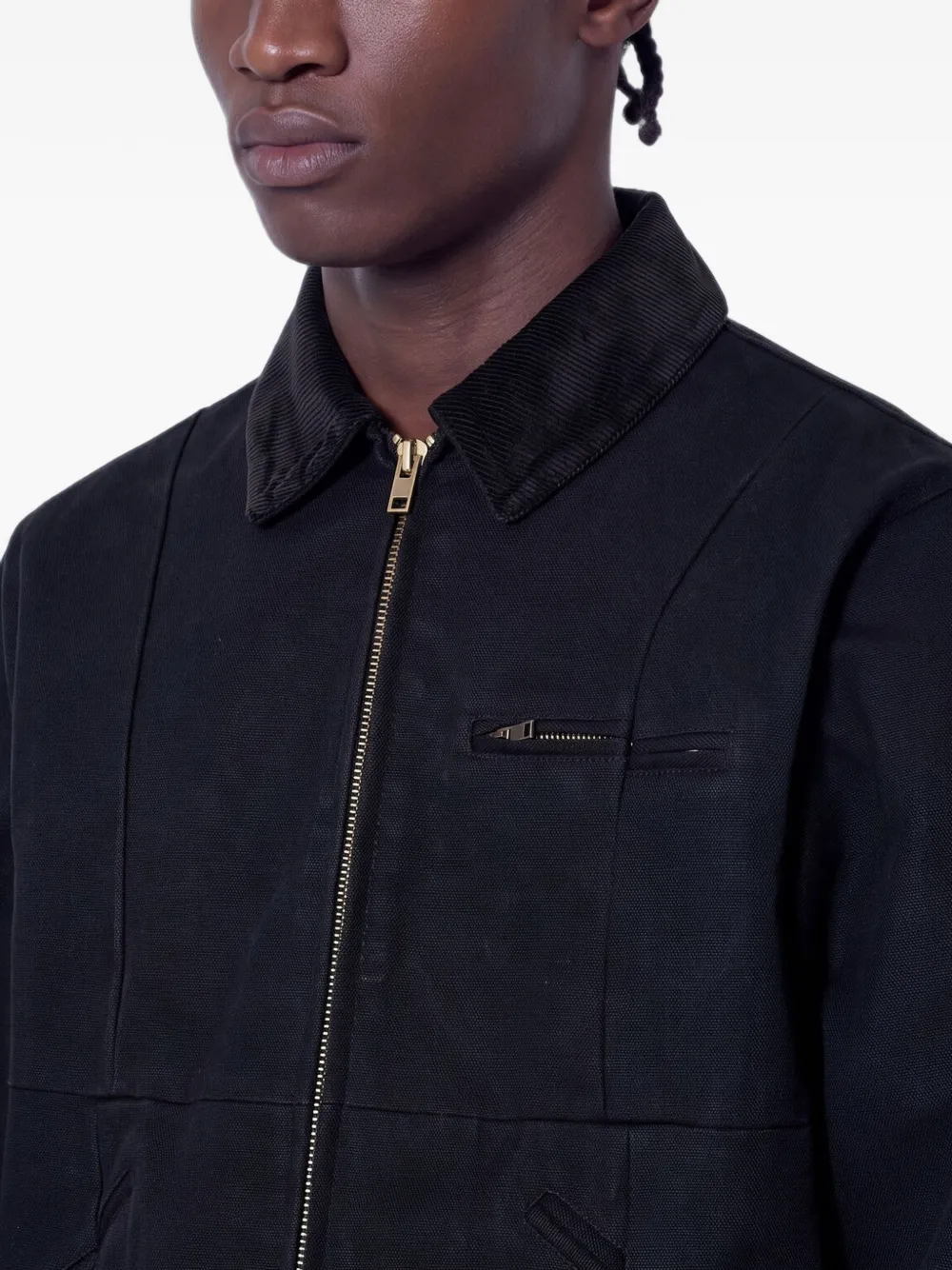 VETEMENTS corduroy-collar zip-up jacket Zwart