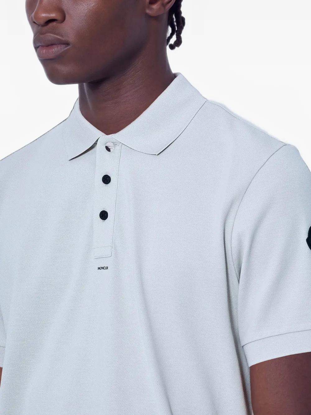 Moncler logo-patch cotton polo shirt Beige