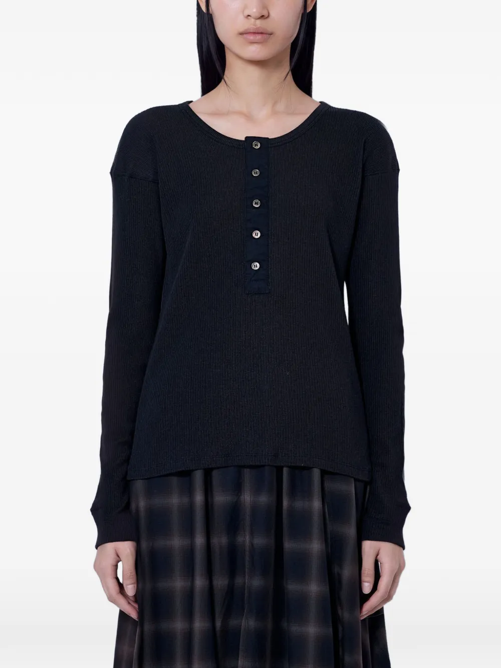 OUR LEGACY Gentle Henley longsleeve top Zwart
