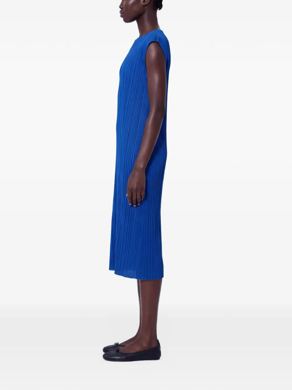 Pleats Please Issey Miyake July geplooide mouwloze midi-jurk Blauw