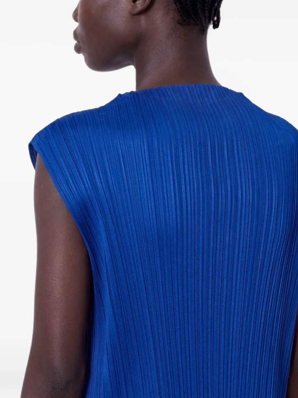 Pleats Please Issey Miyake July geplooide mouwloze midi-jurk Blauw