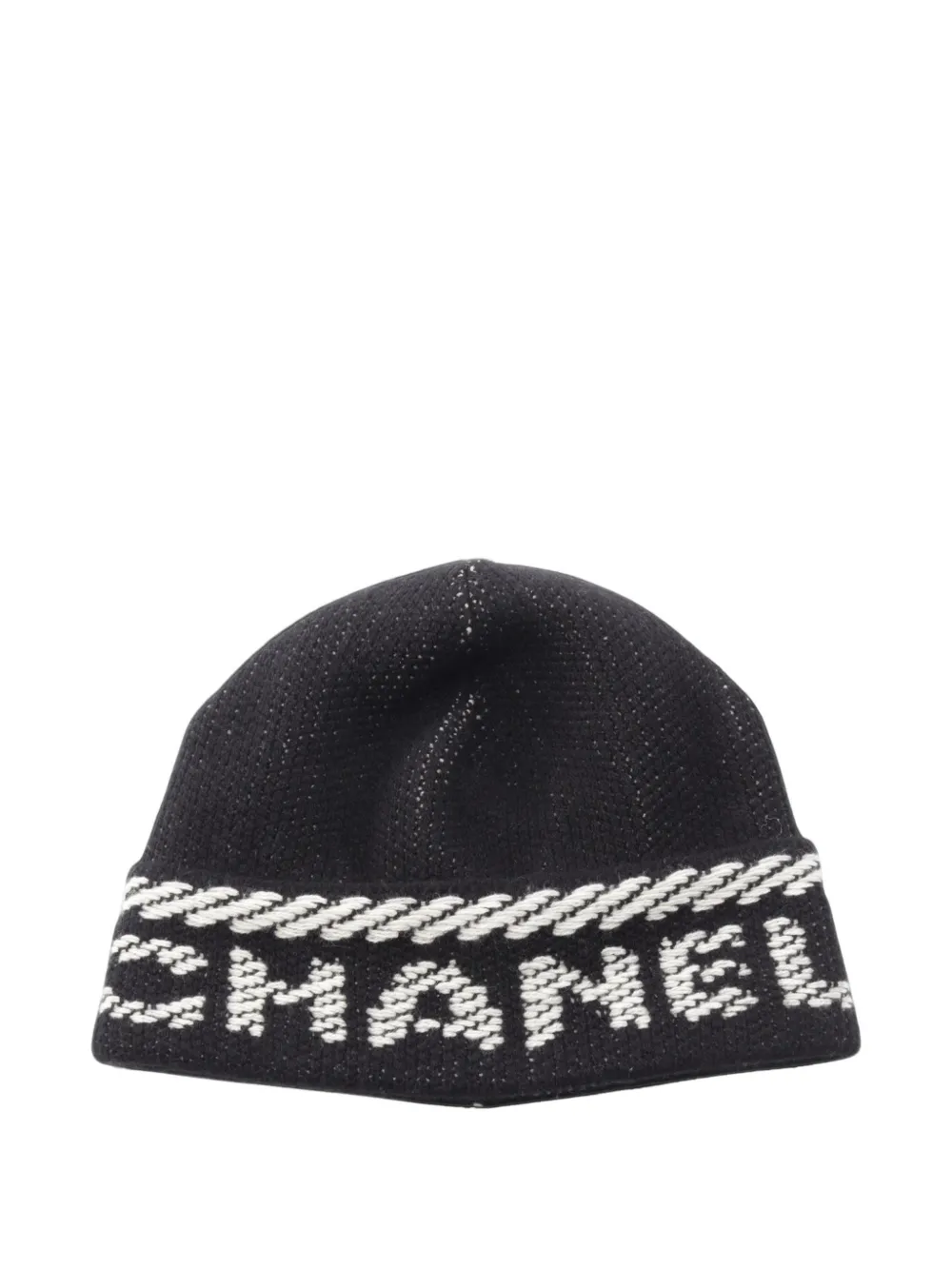 CHANEL Pre-Owned logo-motif beanie hat in Black