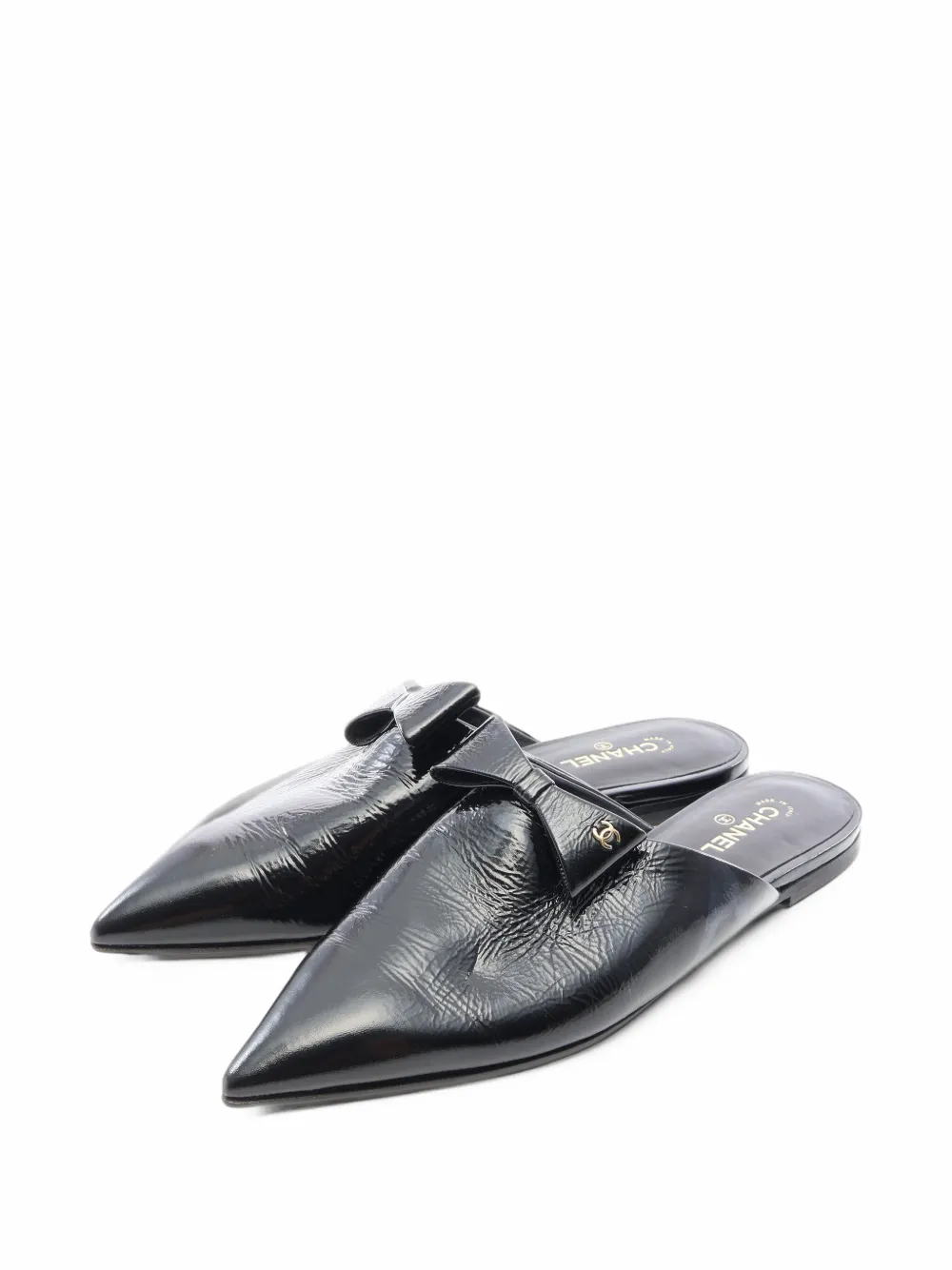 CHANEL Pre-Owned 1986-1988 CC logo bow-detail mules - Schwarz