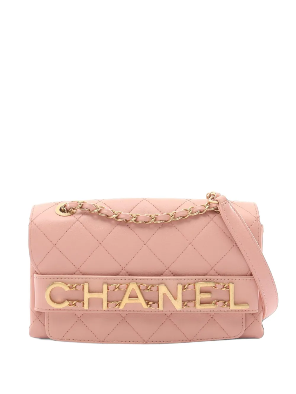 CHANEL Pre-Owned 2019 Matelassé logo shoulder bag - Pink