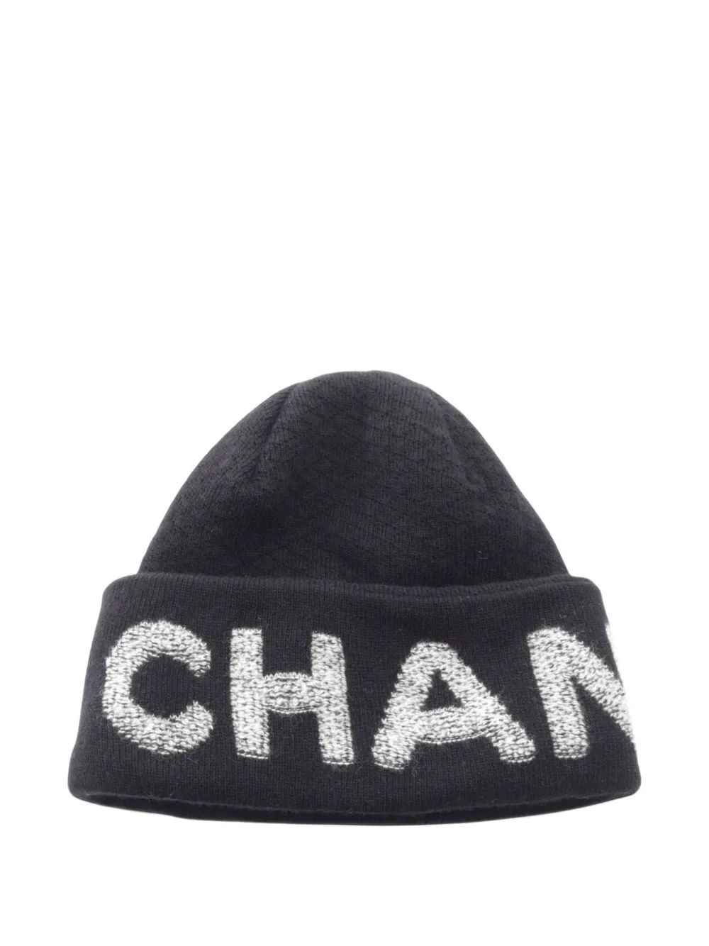 CHANEL Pre-Owned 1986-1988 logo-knit beanie hat in Black
