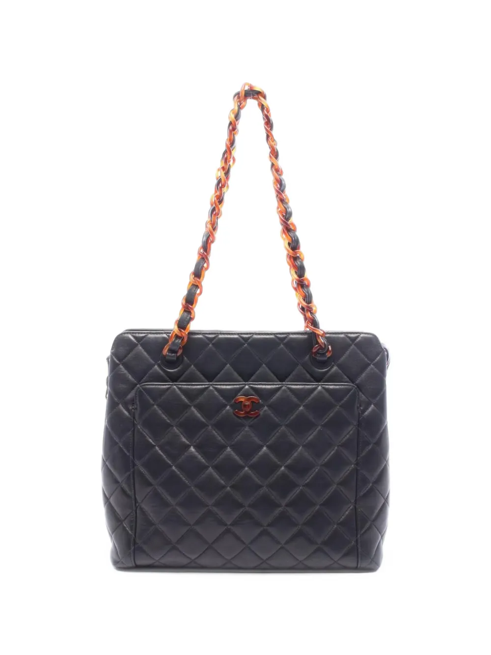 CHANEL Pre-Owned 1997-1999 quilted plastic-chain tote bag - Black