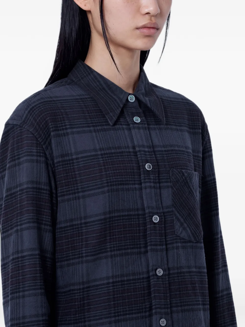 OUR LEGACY Geruite katoenen flanellen blouse Grijs