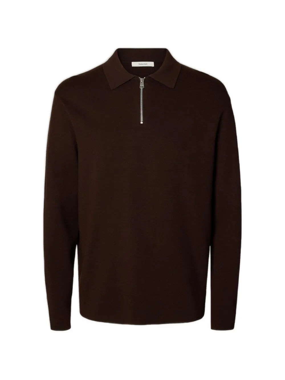 Selected Teller Half-zip Polo Shirt In Brown
