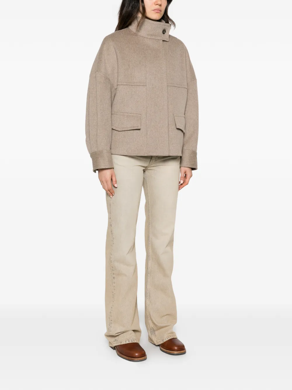 Alberto Biani high-neck flap-pocket jacket Beige