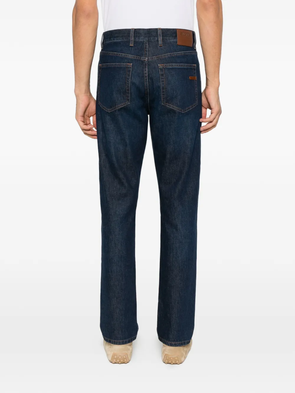 Zegna logo-patch straight-leg jeans Blauw