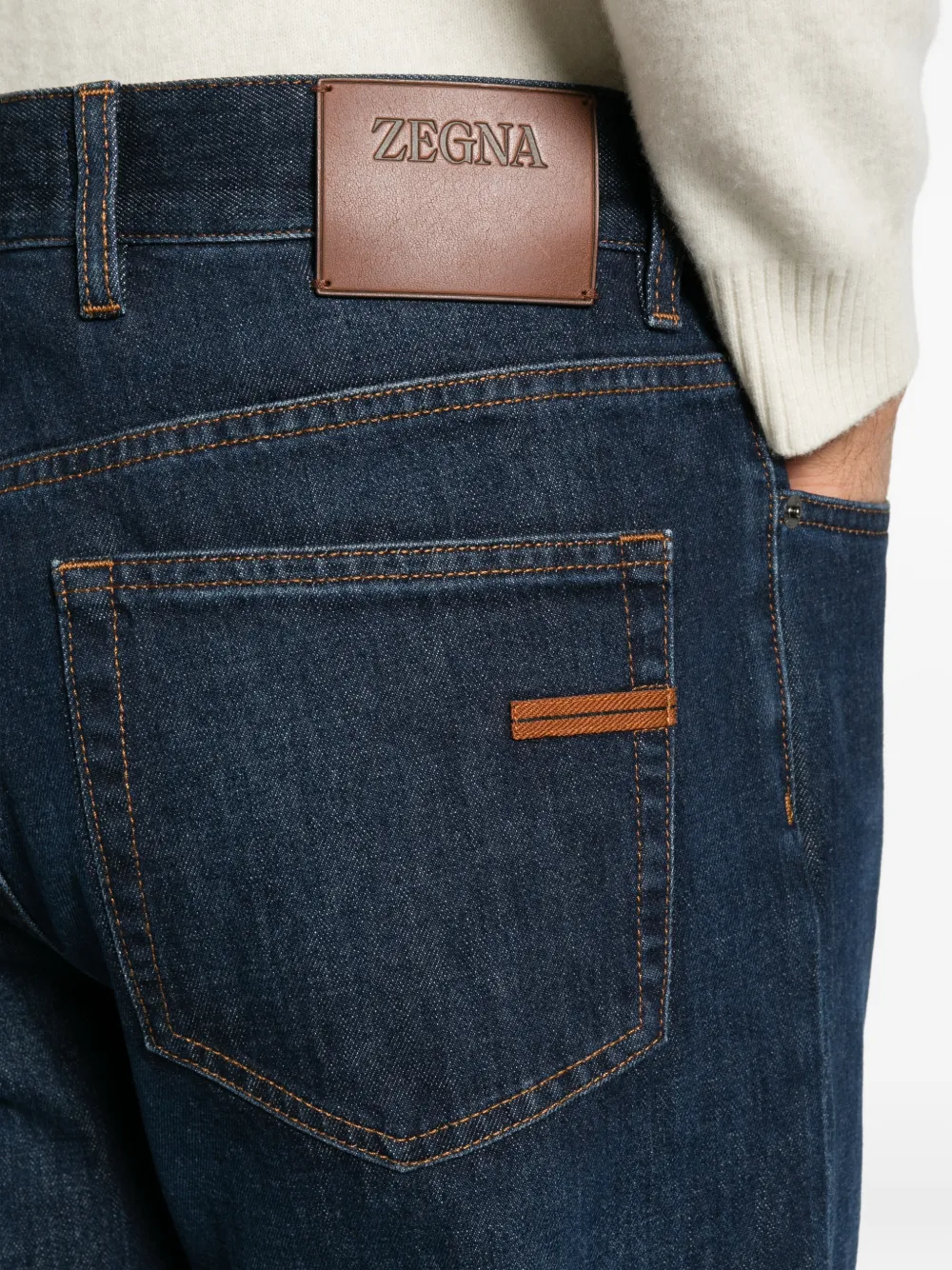 Zegna logo-patch straight-leg jeans Blauw