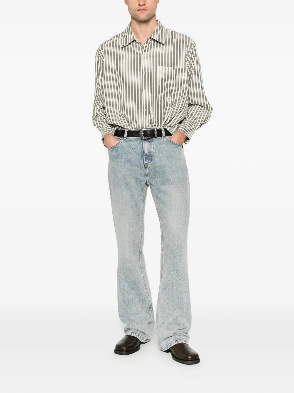 FOUND Oxford vertical-stripe patch-pocket shirt - Nude