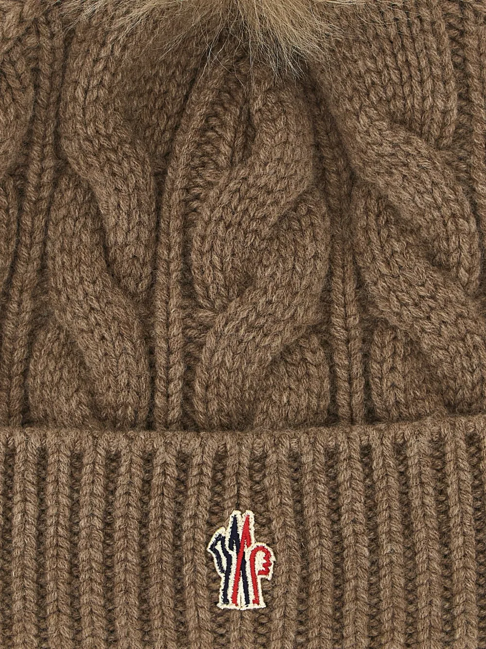 Moncler Grenoble pom-pom cable-knit beanie hat Bruin