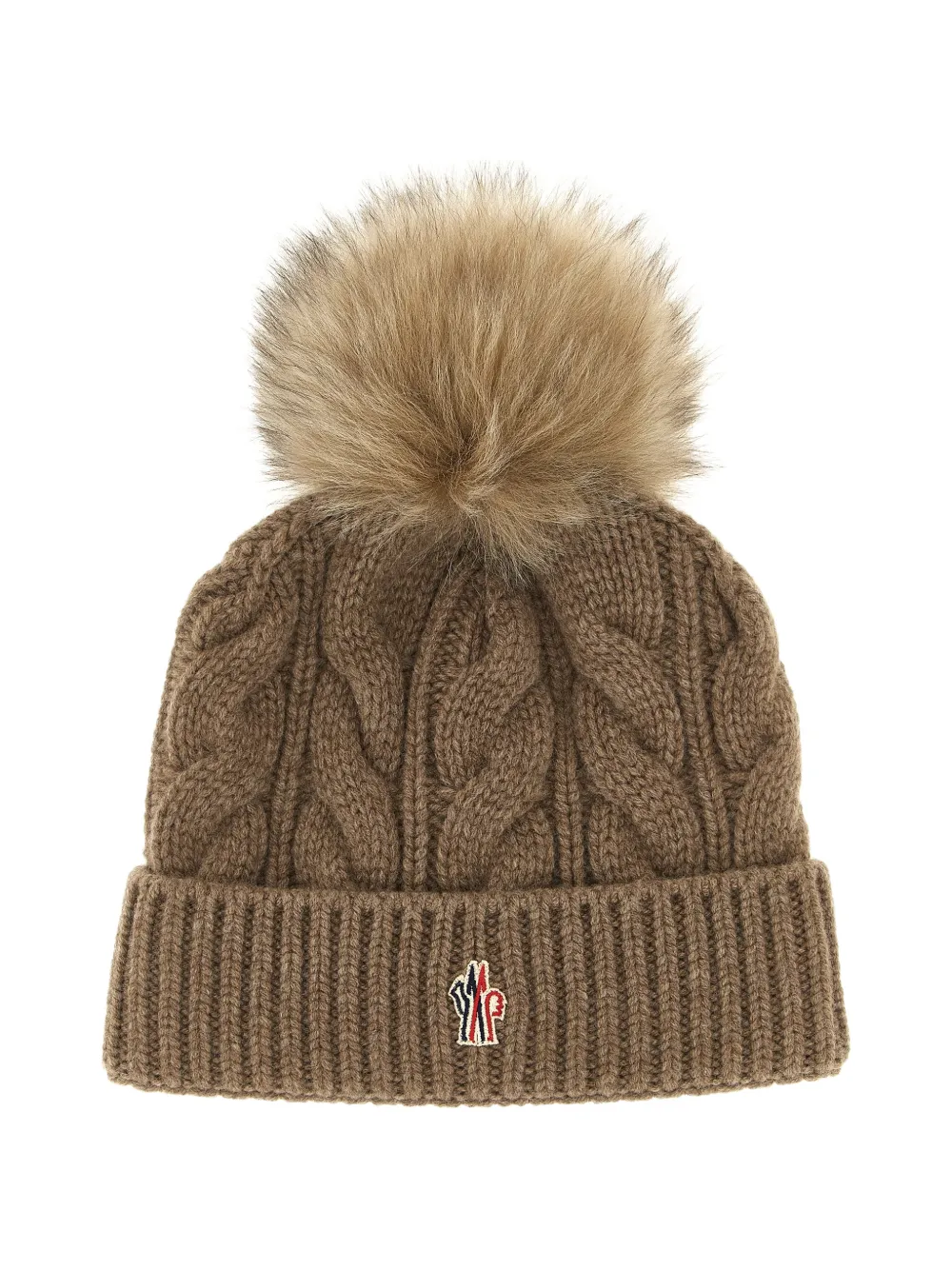 Moncler Grenoble pom-pom cable-knit beanie hat Bruin