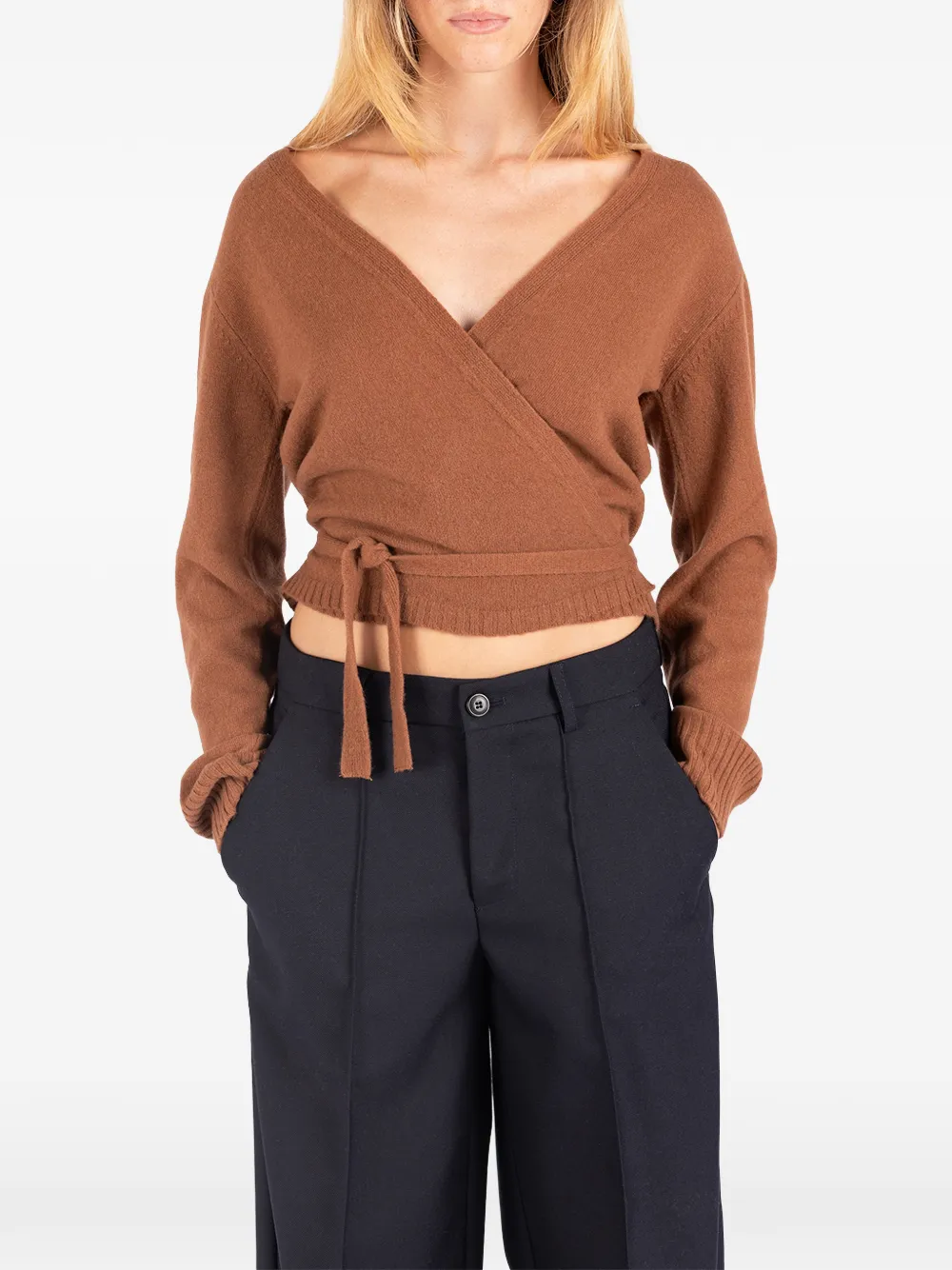 Société Anonyme Nicole wrap-style cropped sweater Bruin