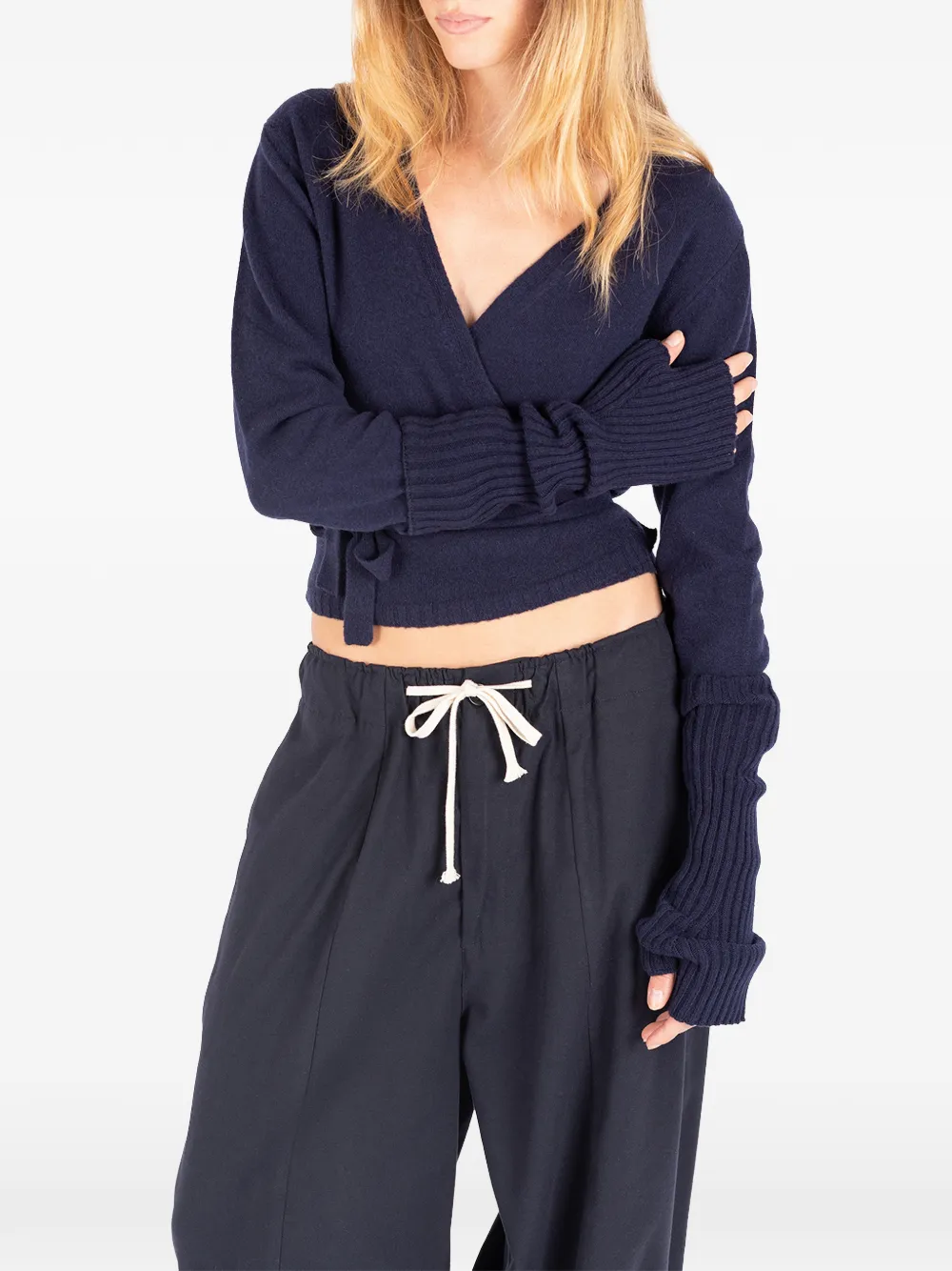 Société Anonyme Nicole wrap-style cropped sweater Blauw