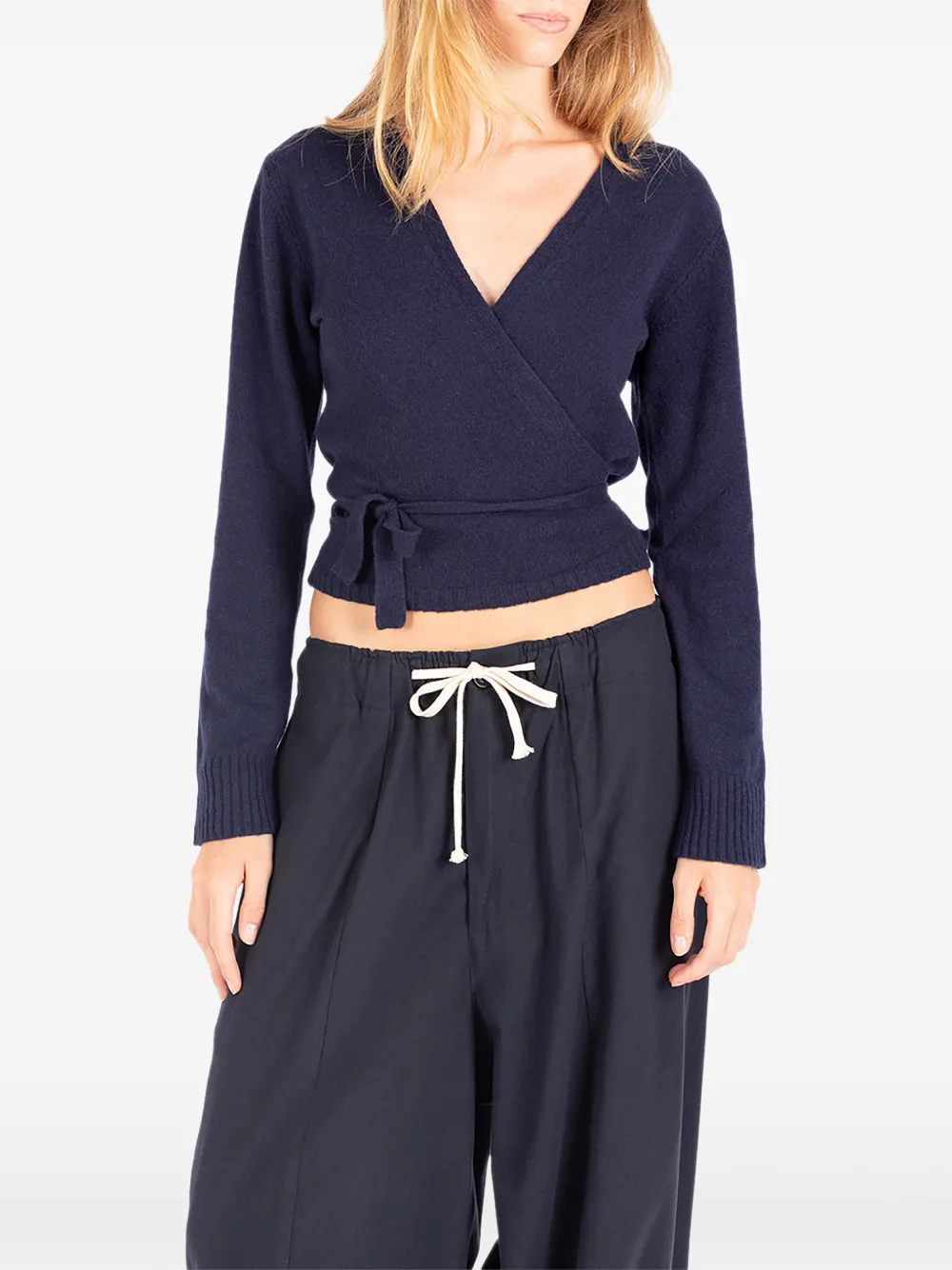 Société Anonyme Nicole wrap-style cropped sweater Blauw