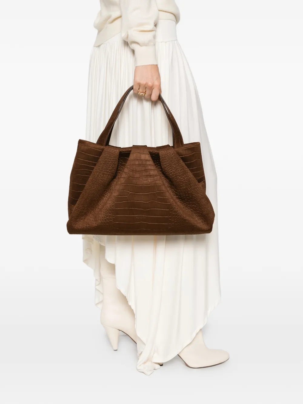 Themoirè croc-effect ruched shoulder bag - Brown